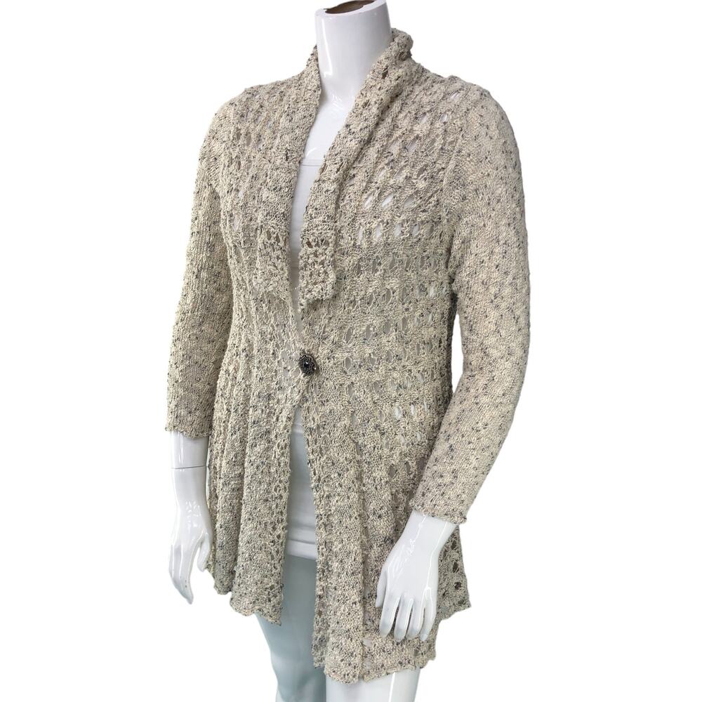 Soft Surroundings Women Size Petite L Cardigan Crochet Knit Long Line One Button